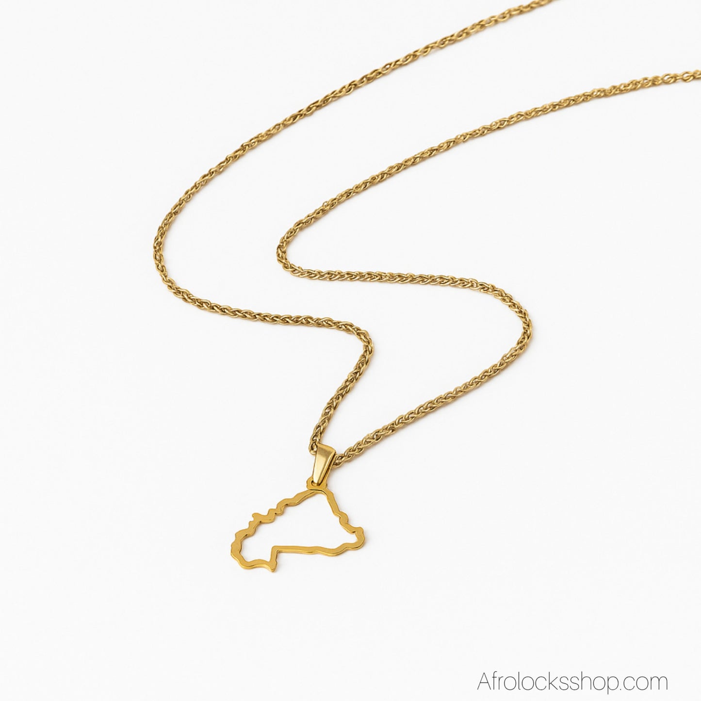 Collier doré Burkina Faso – acier inoxydable, carte du pays – bijou de fierté africaine 🌍✨