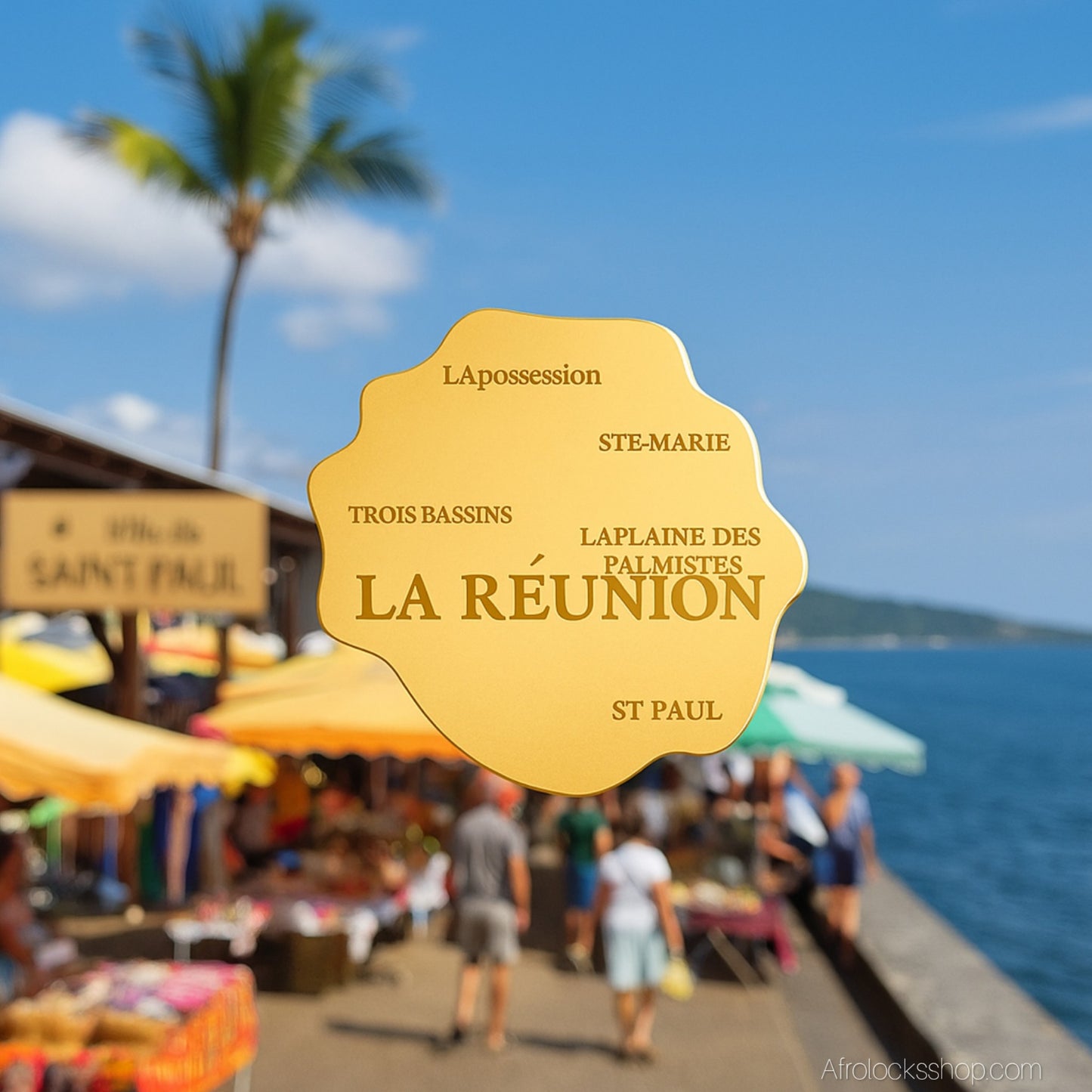 🌴 Collier carte « Île de La Réunion » – acier inox 316L – chaîne 50 cm – doré ou argenté