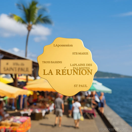 🌴 Collier carte « Île de La Réunion » – acier inox 316L – chaîne 50 cm – doré ou argenté