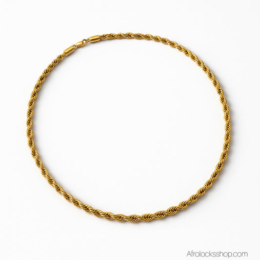 Chaîne torsadée 5 mm – 60 cm en acier inoxydable doré (maille corde)