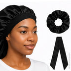 Chouchou-satin-noir-bonnet-lien - Afro Locks Shop