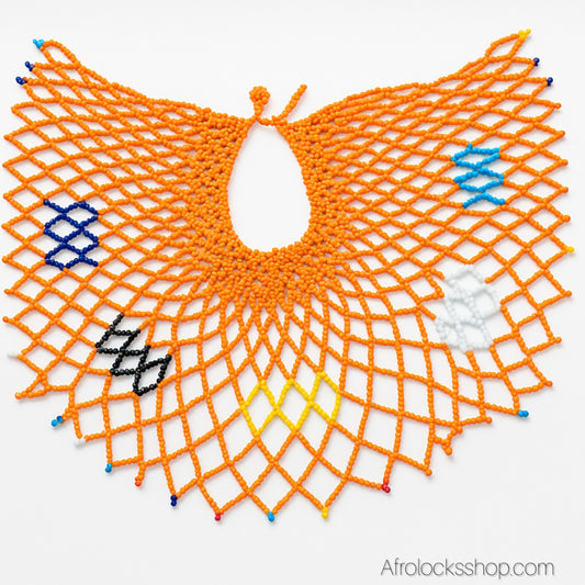 Collerette Maasaï en perles – Plastron ethnique orange fait main