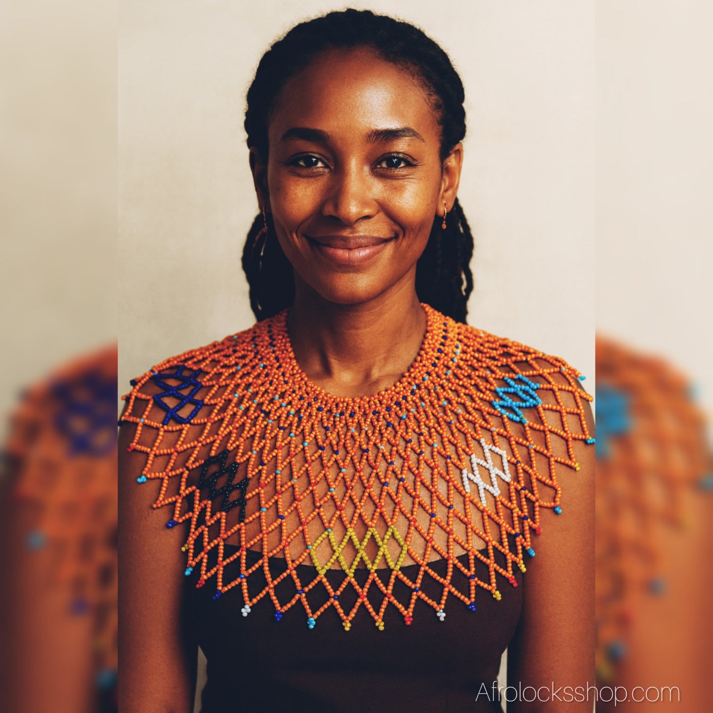 Collerette Maasaï en perles – Plastron ethnique orange fait main