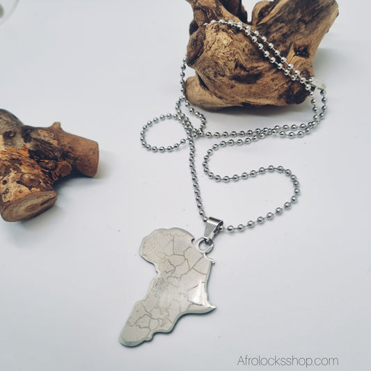 Collier Carte d’Afrique – Acier inoxydable 316L (chaîne billes 60 cm) 🌍