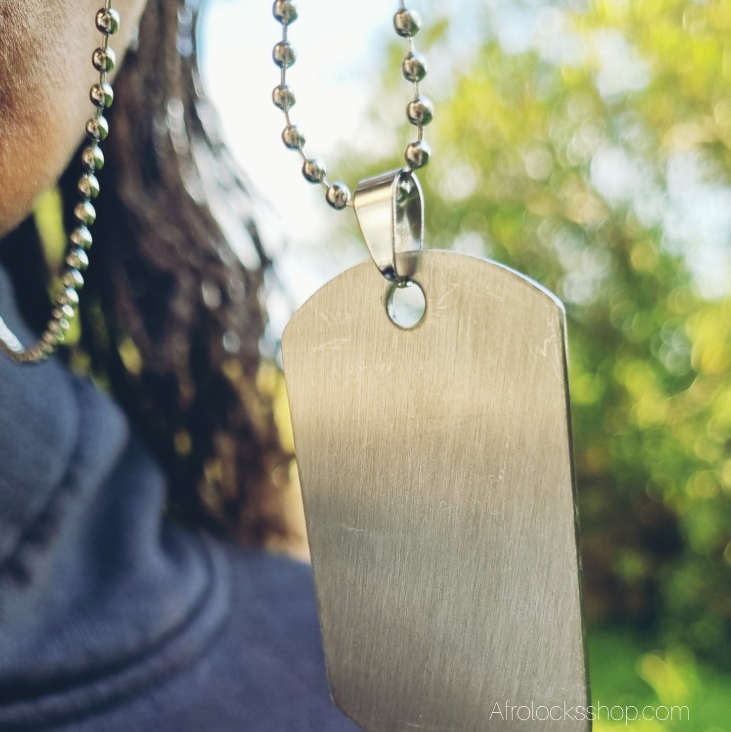 Pendentif Afrique 🌍 – plaque militaire en acier inoxydable 316L (chaîne à billes incluse)