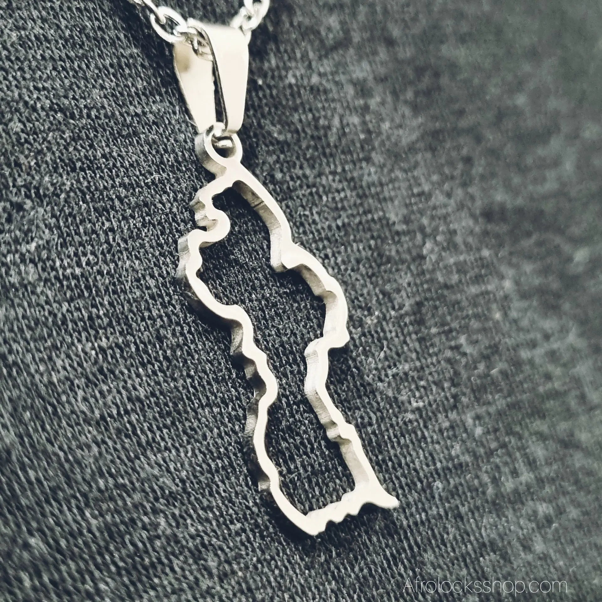 Collier-guyana-contours-carte-argent - Afro Locks Shop