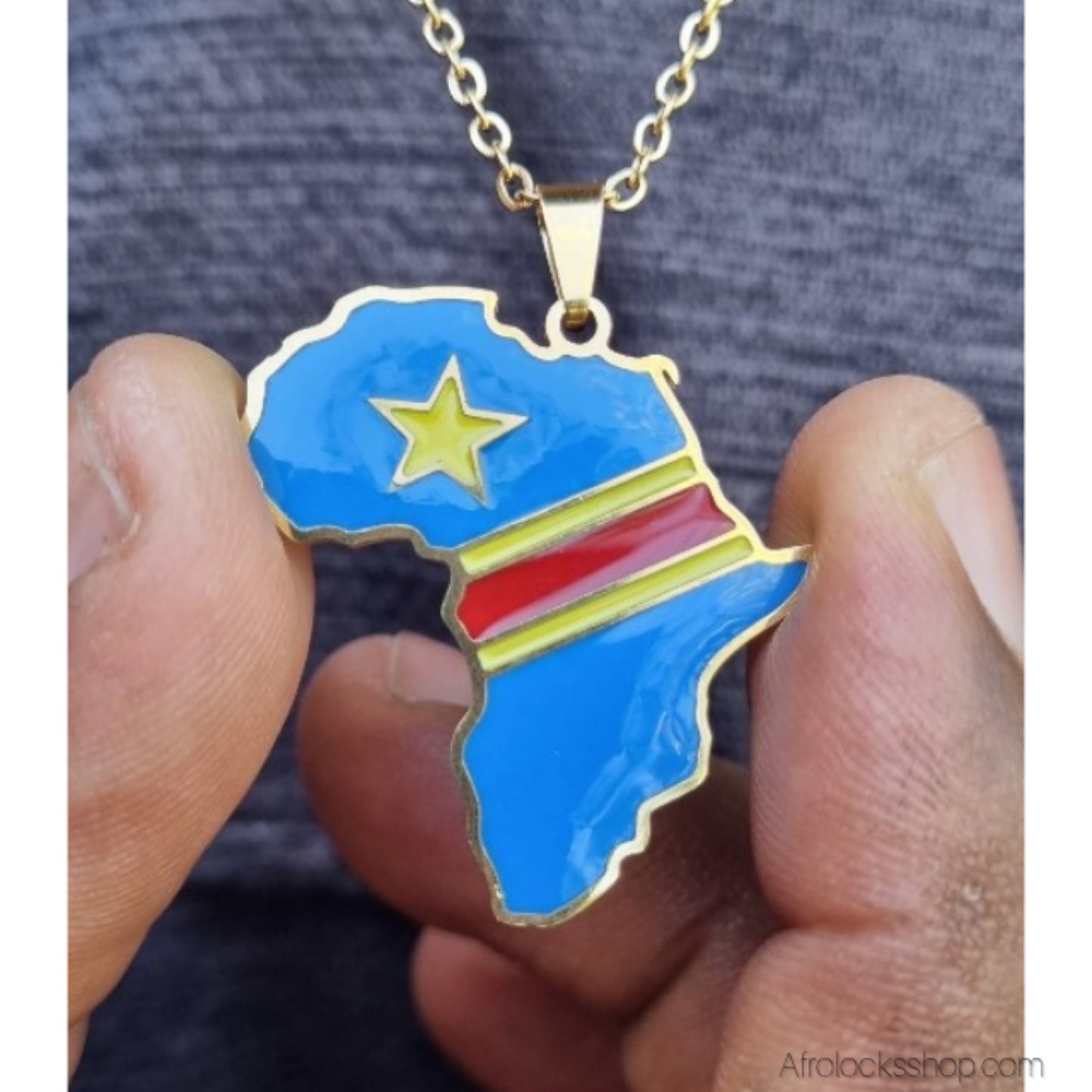 Collier Carte d’Afrique – Couleurs RDC 🇨🇩 – Acier inoxydable 316L, chaîne 50 cm