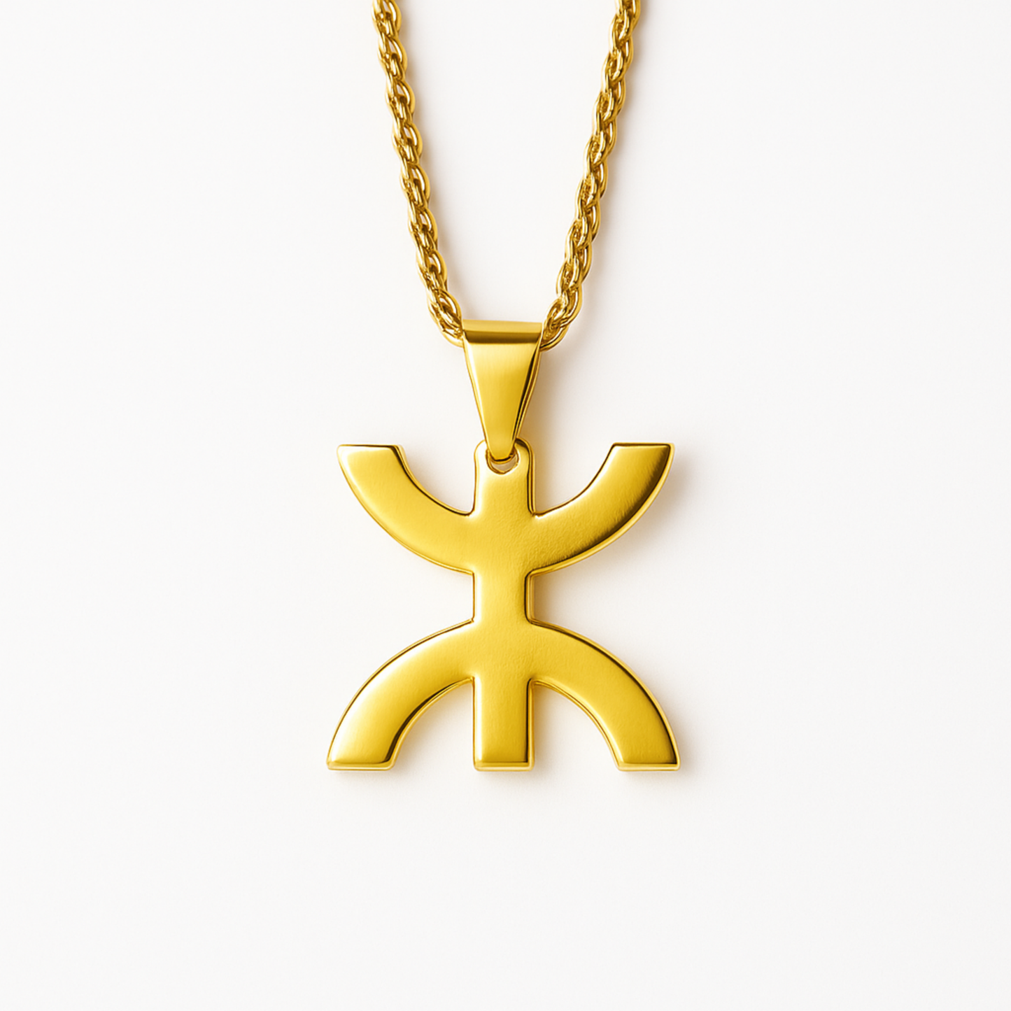 Collier Yaz – symbole Berbere de liberté – acier inoxydable doré, chaîne torsadée 50 cm