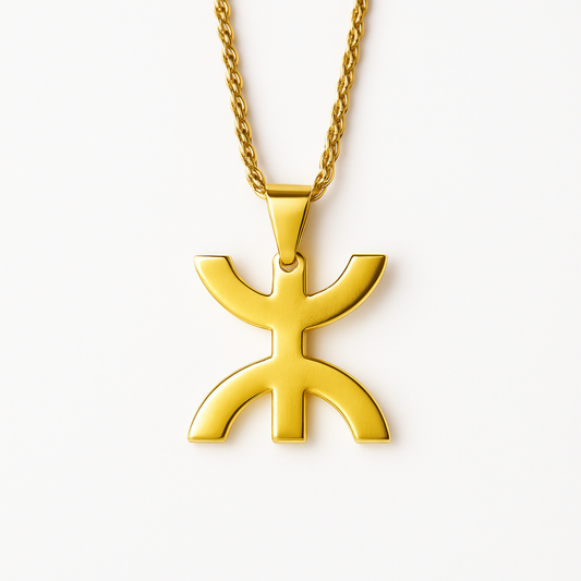 Collier Yaz – symbole Berbere de liberté – acier inoxydable doré, chaîne torsadée 50 cm