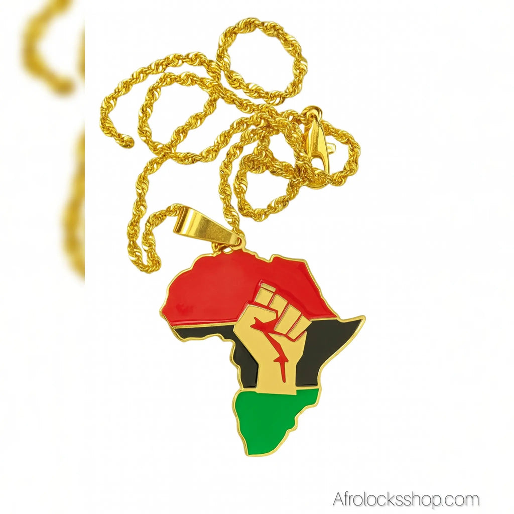 Collier_afrique_poing_leve_rouge_noir_vert - Afro Locks Shop