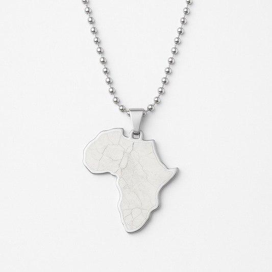 Collier Carte d’Afrique – Acier inoxydable 316L (chaîne billes 60 cm) 🌍