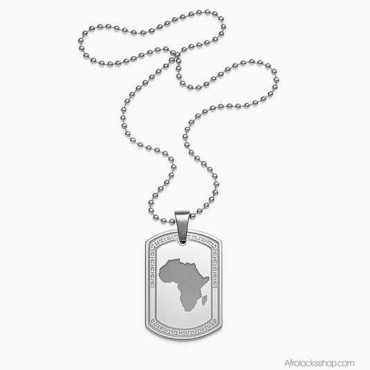 Pendentif Afrique 🌍 – plaque militaire en acier inoxydable 316L (chaîne à billes incluse)