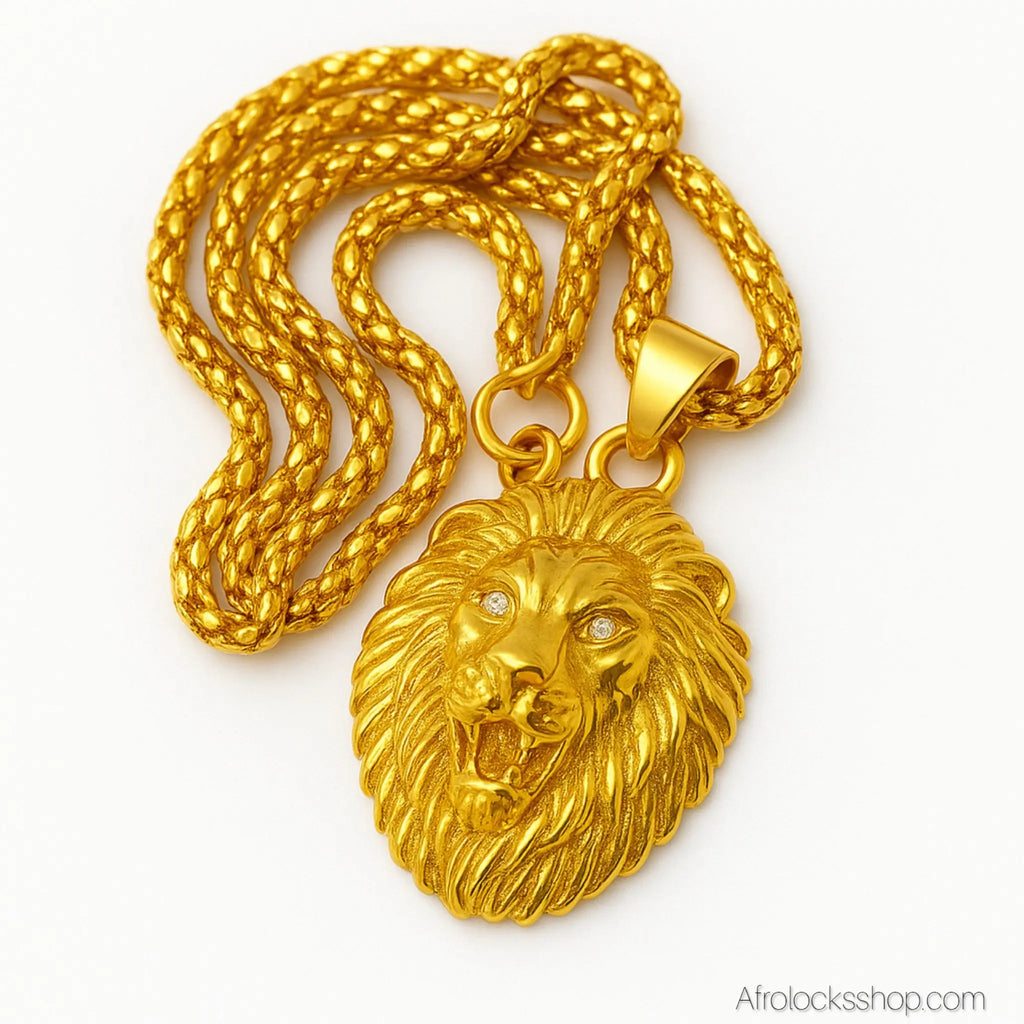 Collier_chaine_pendentif_tete_de_lion_acier_inox - Afro Locks Shop