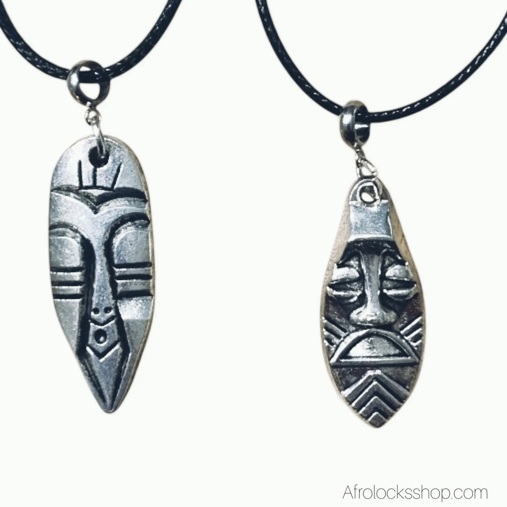 Collier_cordon_noir_masque_africain_pendentif_2 - Afro Locks Shop