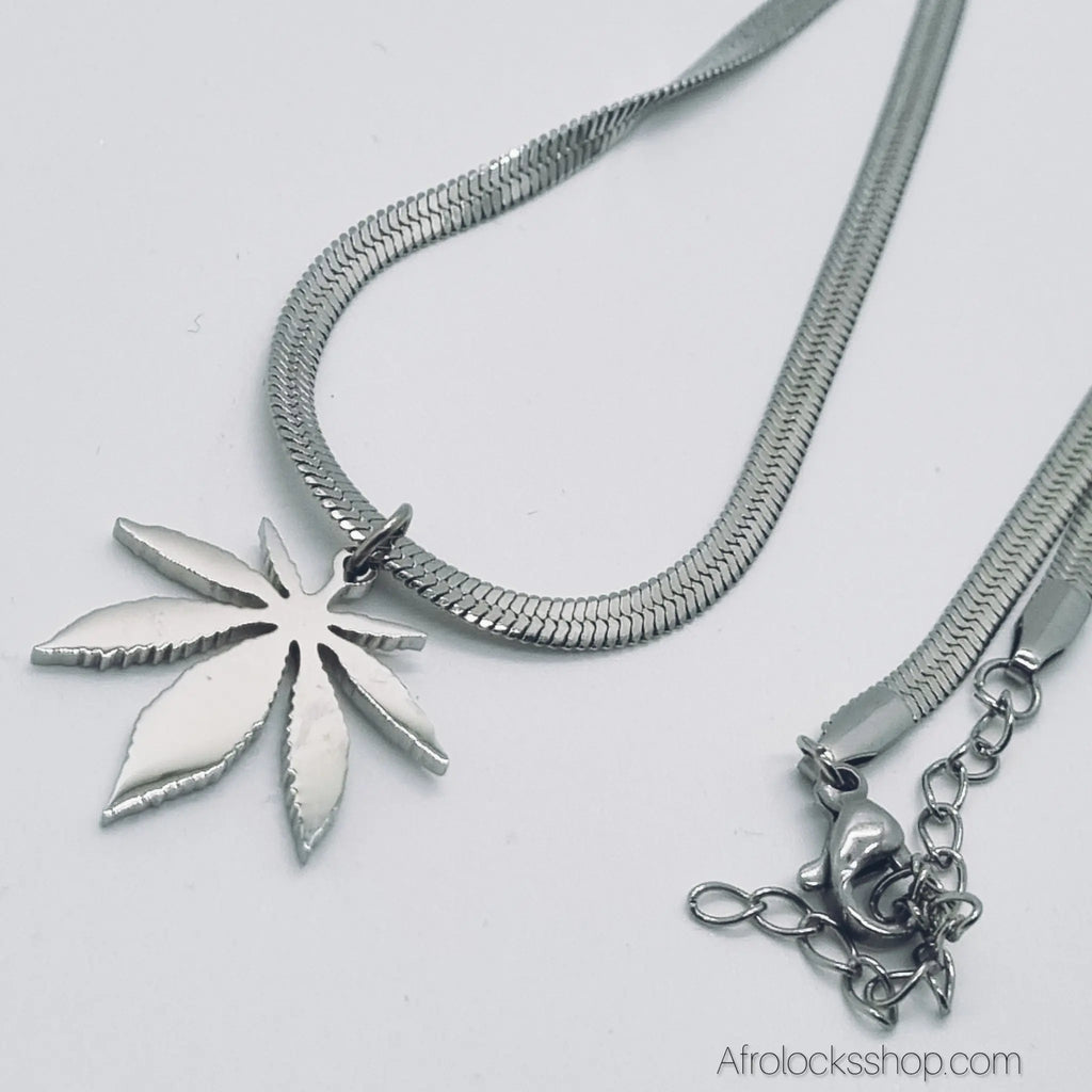 Collier_feuille_acier_inoxydable_dore_argente_2 - Afro Locks Shop
