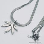 Collier_feuille_acier_inoxydable_dore_argente_2 - Afro Locks Shop