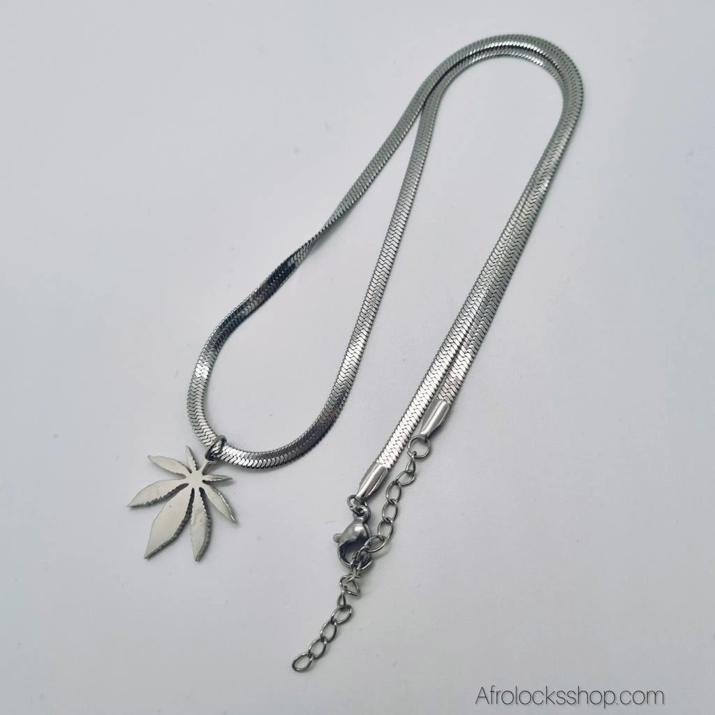 Collier_feuille_acier_inoxydable_dore_argente_3 - Afro Locks Shop