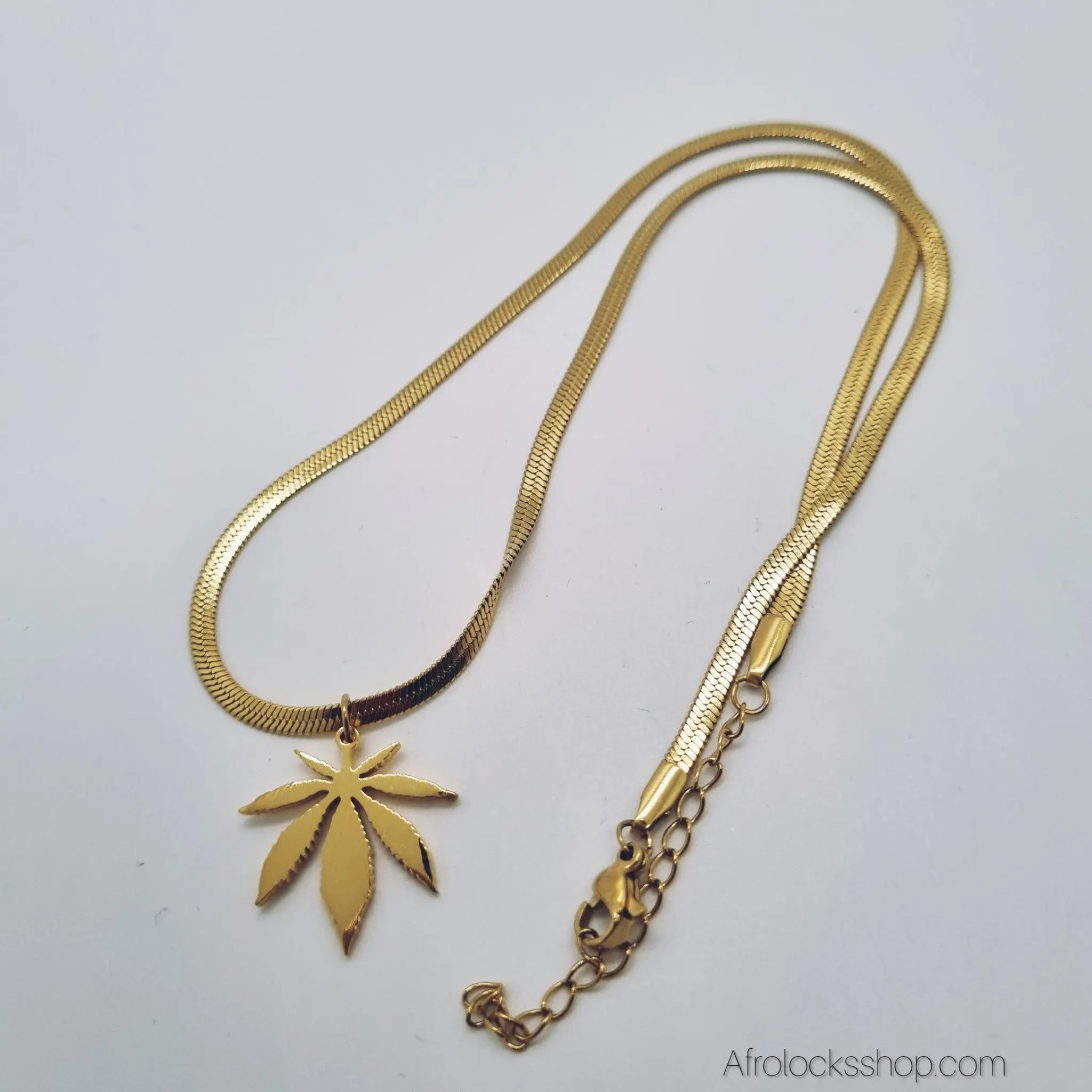 Collier_feuille_acier_inoxydable_dore_argente_5 - Afro Locks Shop