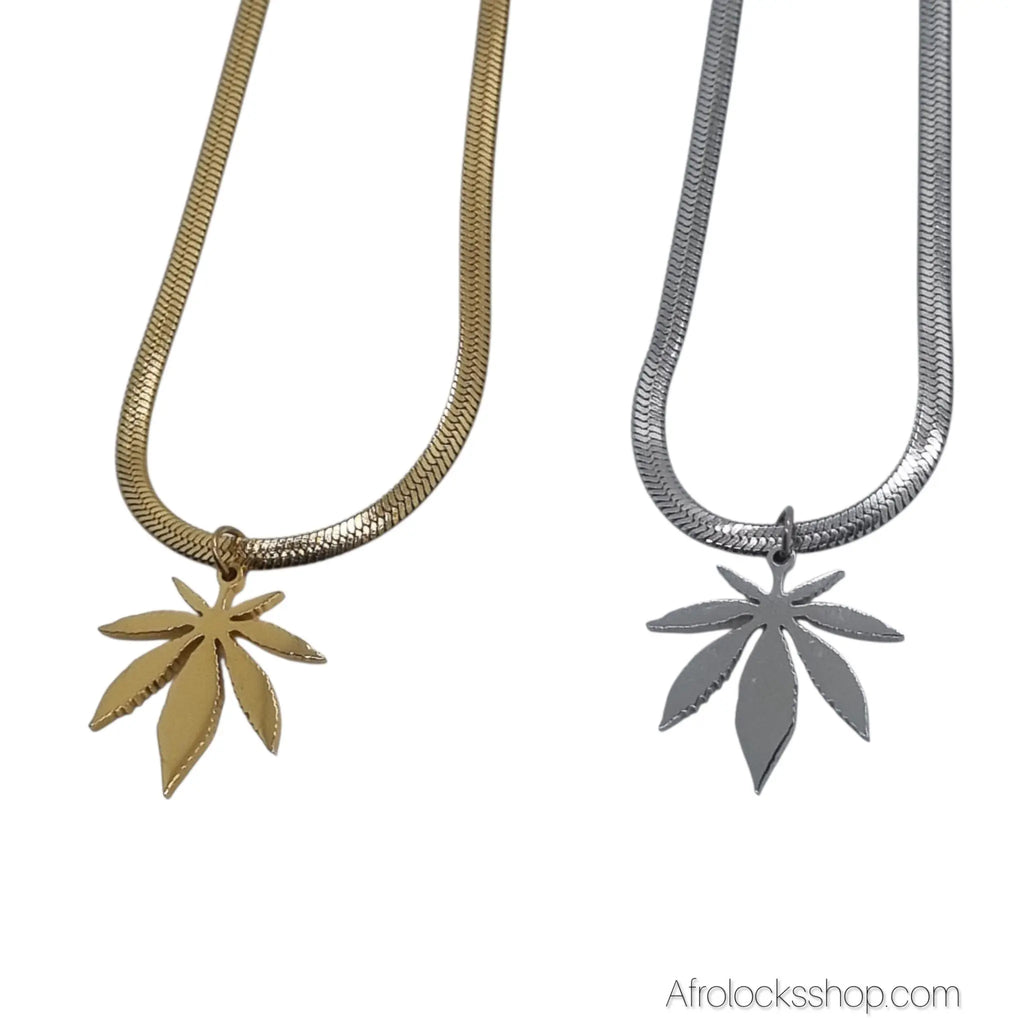 Collier_feuille_acier_inoxydable_dore_argente_6 - Afro Locks Shop