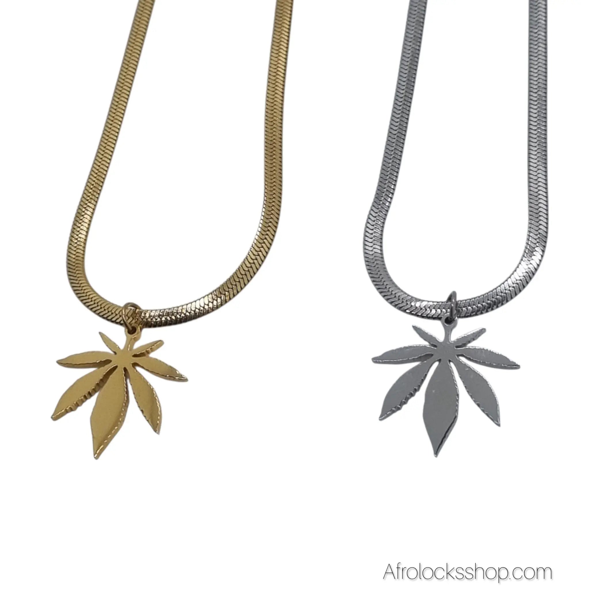 Collier_feuille_acier_inoxydable_dore_argente_6 - Afro Locks Shop