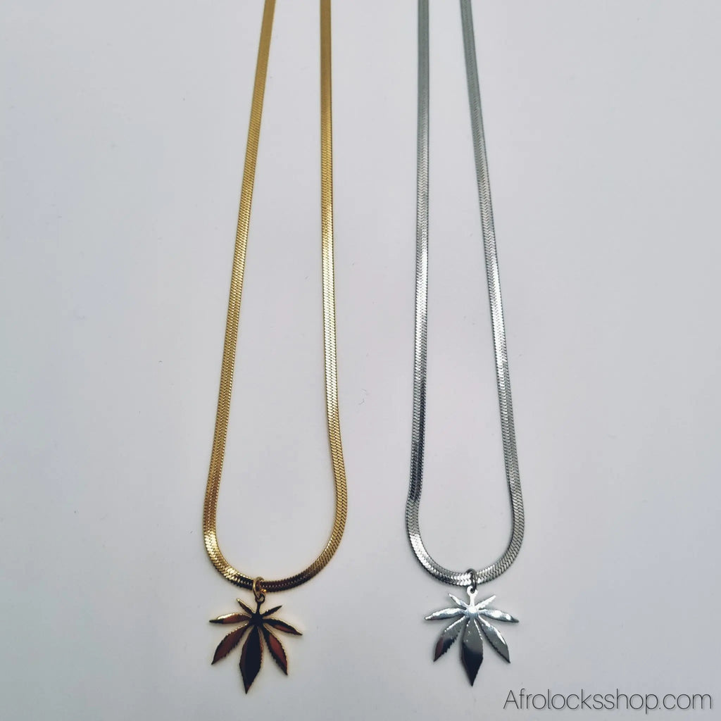 Collier_feuille_acier_inoxydable_dore_argente_7 - Afro Locks Shop