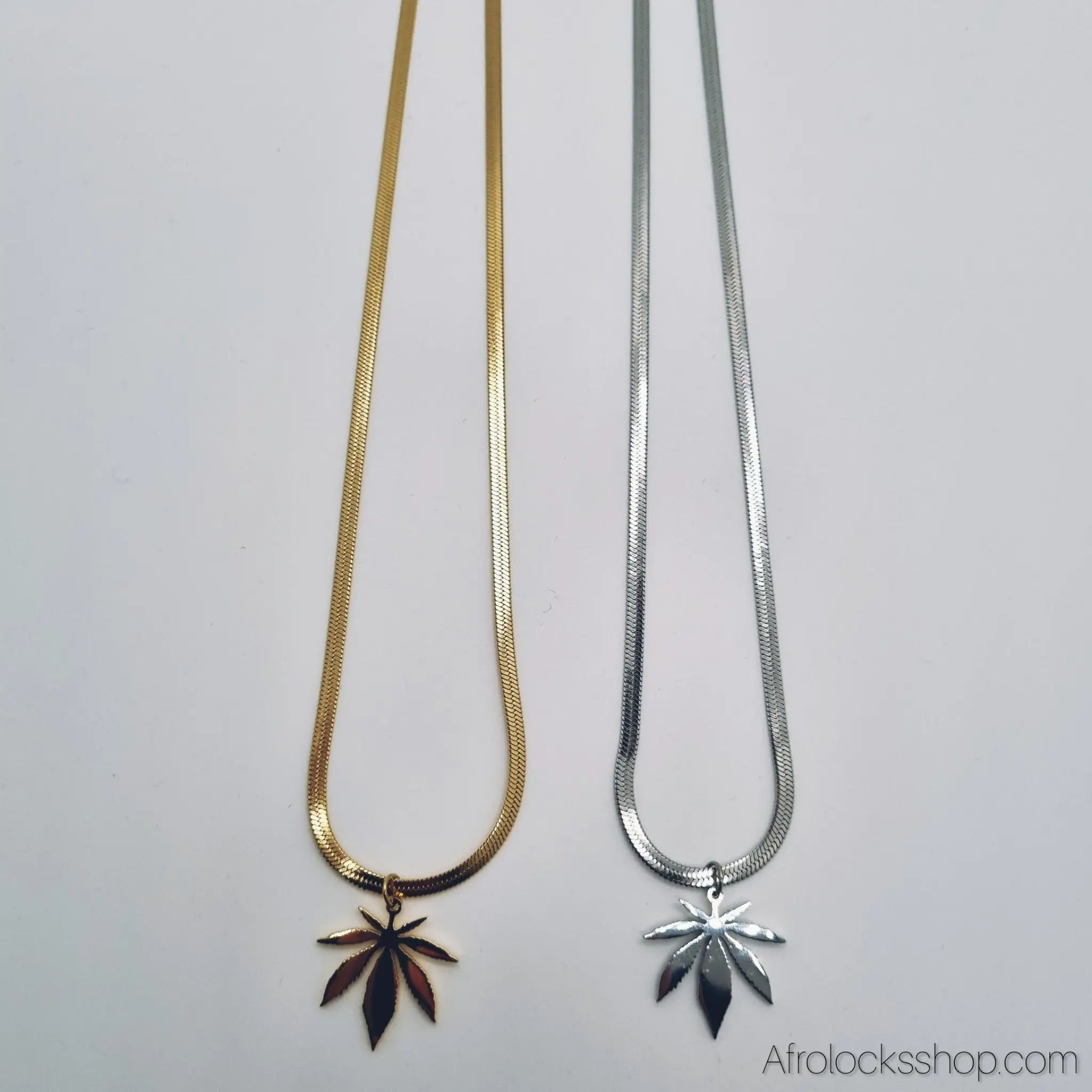Collier_feuille_acier_inoxydable_dore_argente_7 - Afro Locks Shop