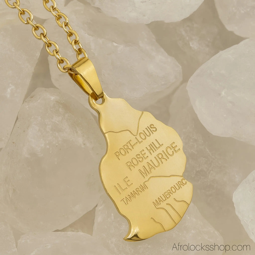 Collier_pendentif_carte_Ile_Maurice_couleur_or_1 - Afro Locks Shop