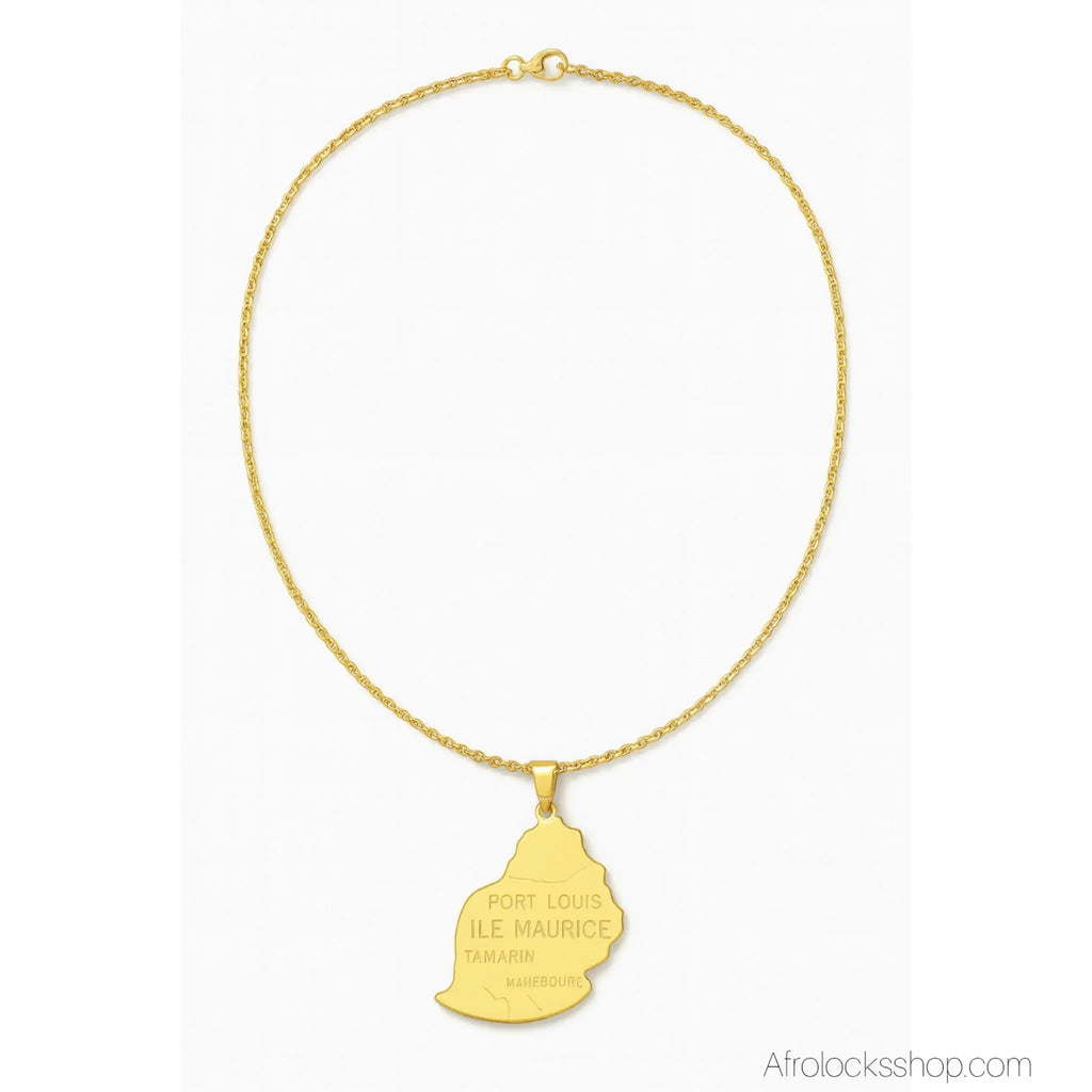 Collier_pendentif_carte_Ile_Maurice_couleur_or_2 - Afro Locks Shop