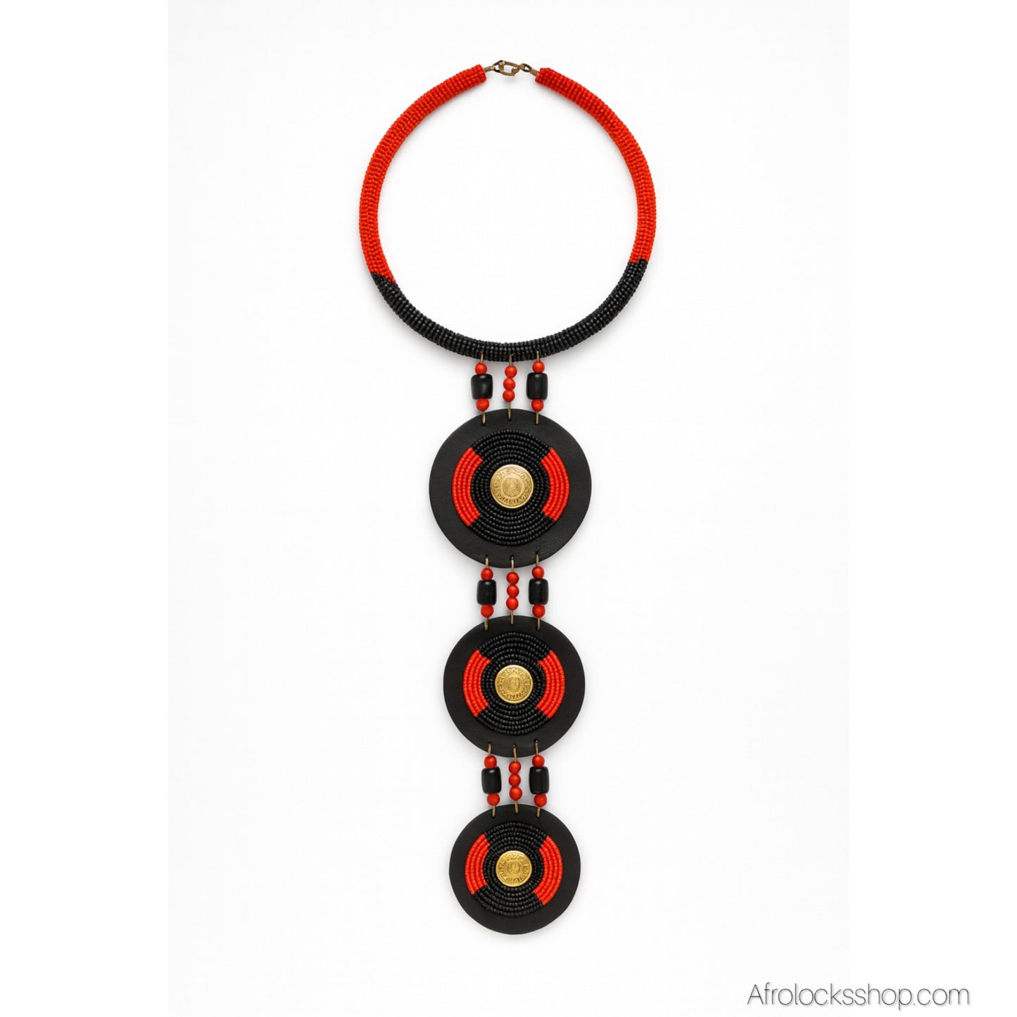 Collier plastron Maasai artisanal – cuir, laiton, crin & perles – 3 coloris