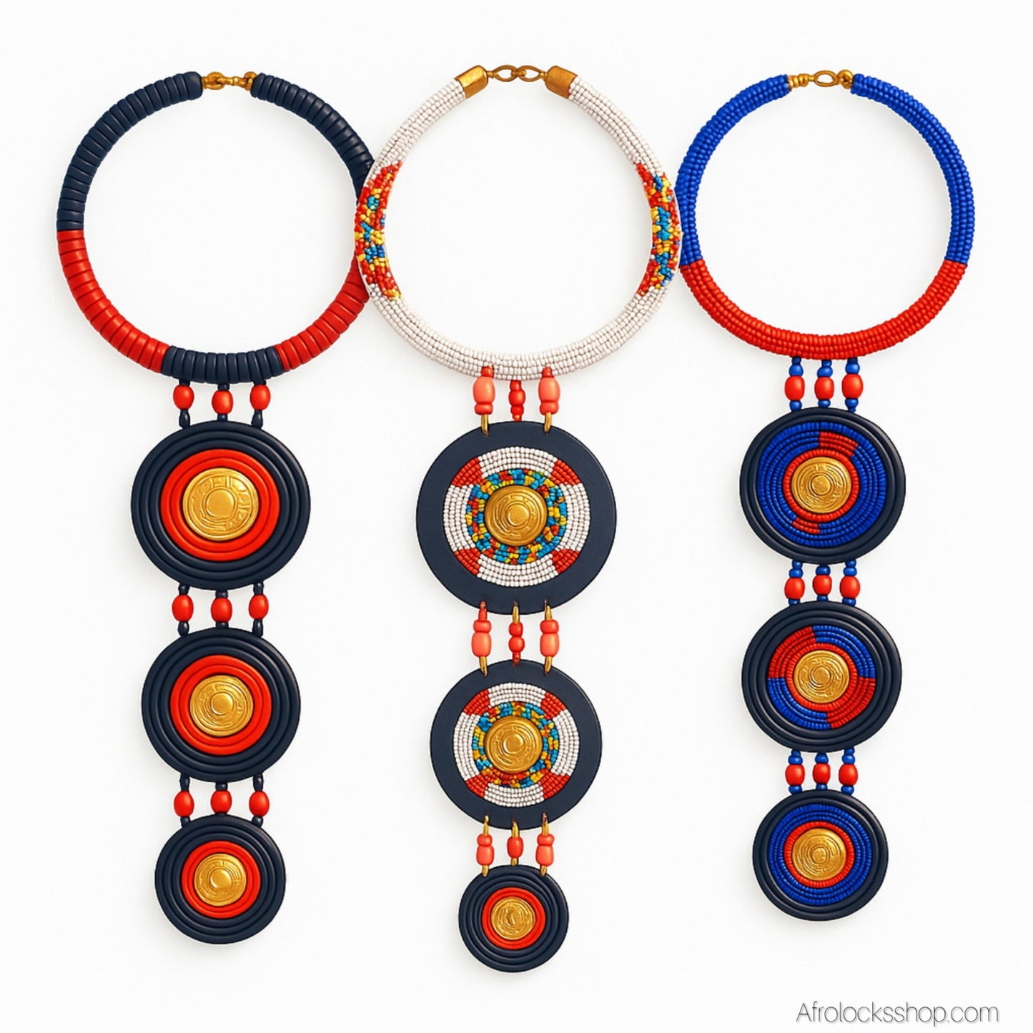 Collier plastron Maasai artisanal – cuir, laiton, crin & perles – 3 coloris