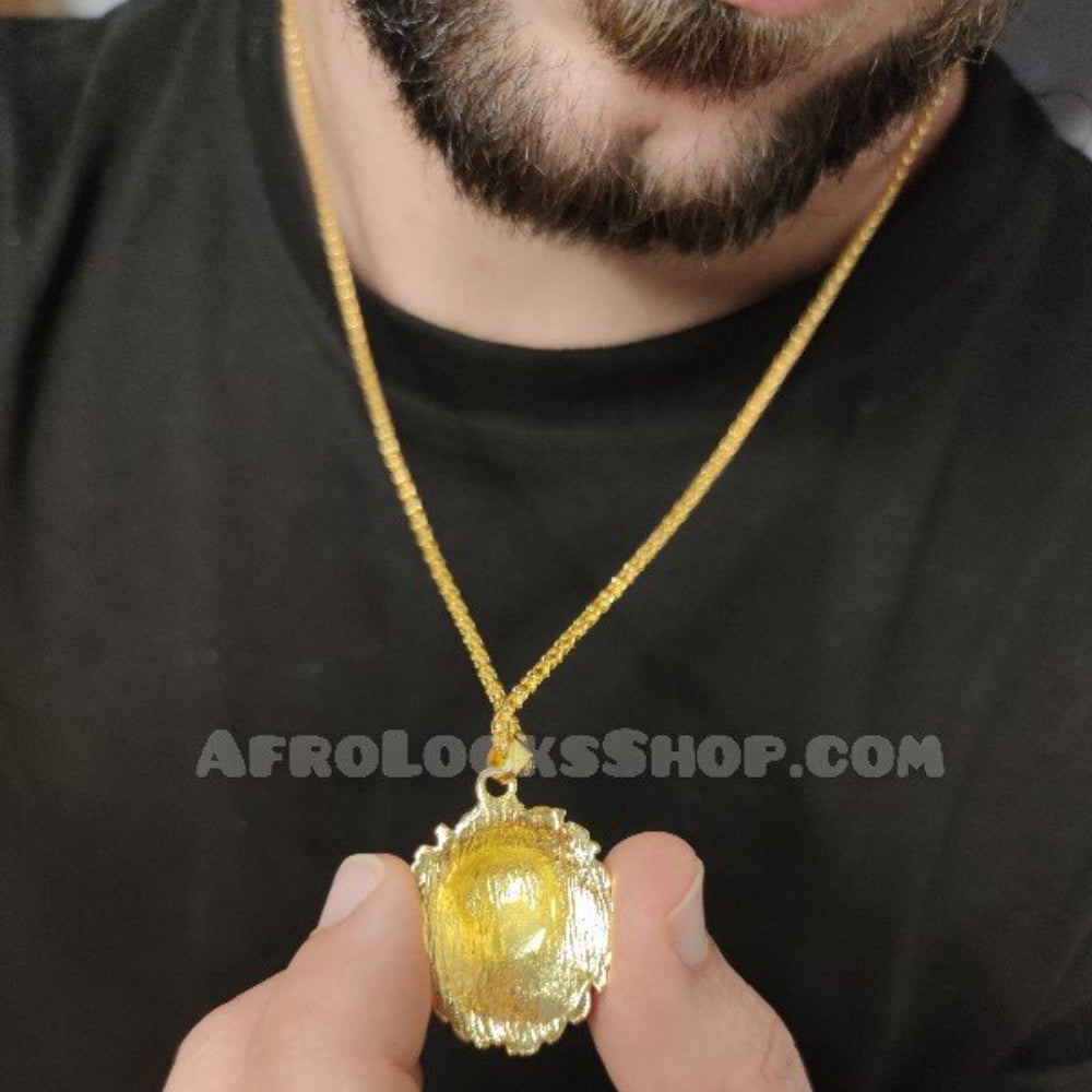 Chaîne fine pendentif tête de lion dorée