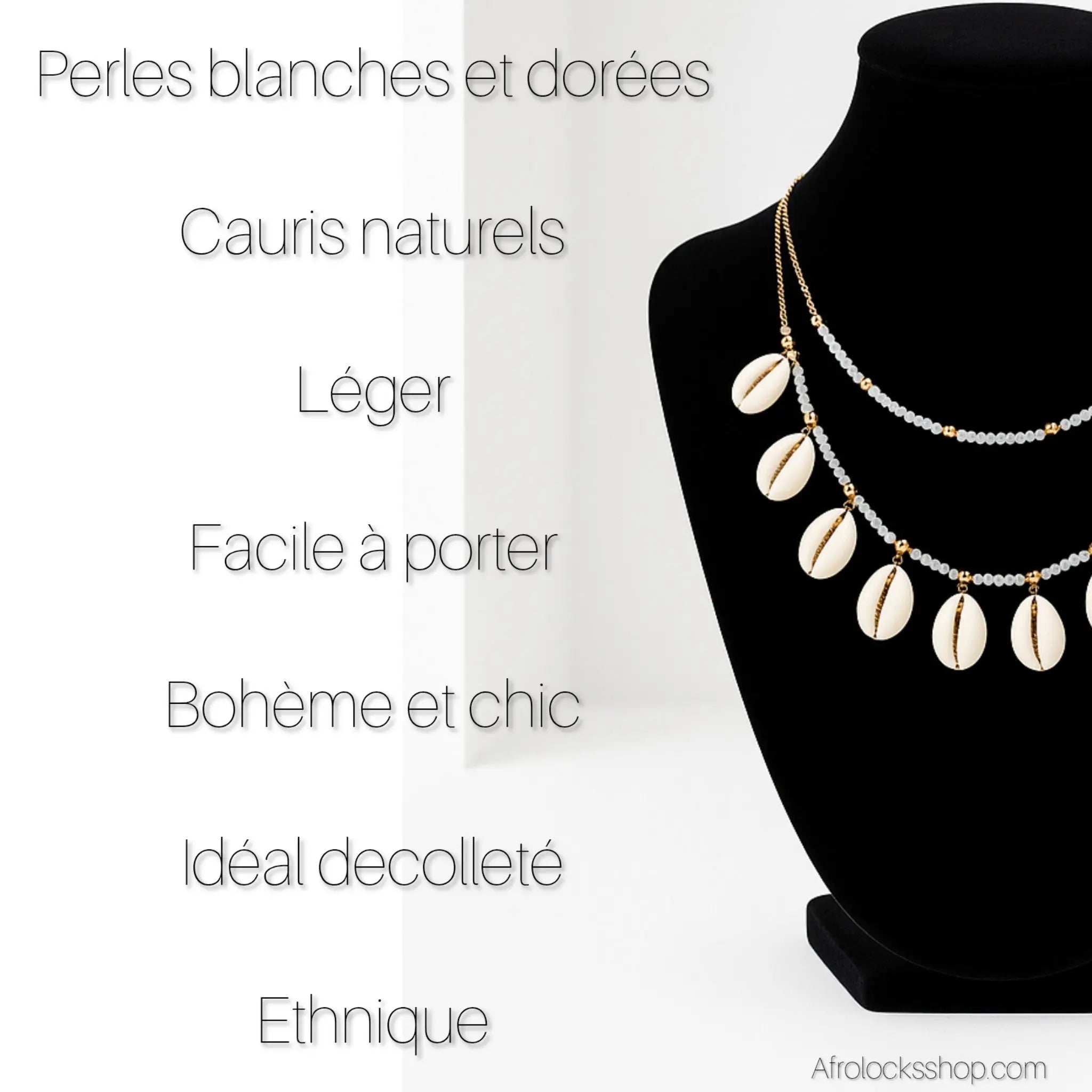 Collier_vrais_cauris_et_perles_blanches_unisexe_1 - Afro Locks Shop
