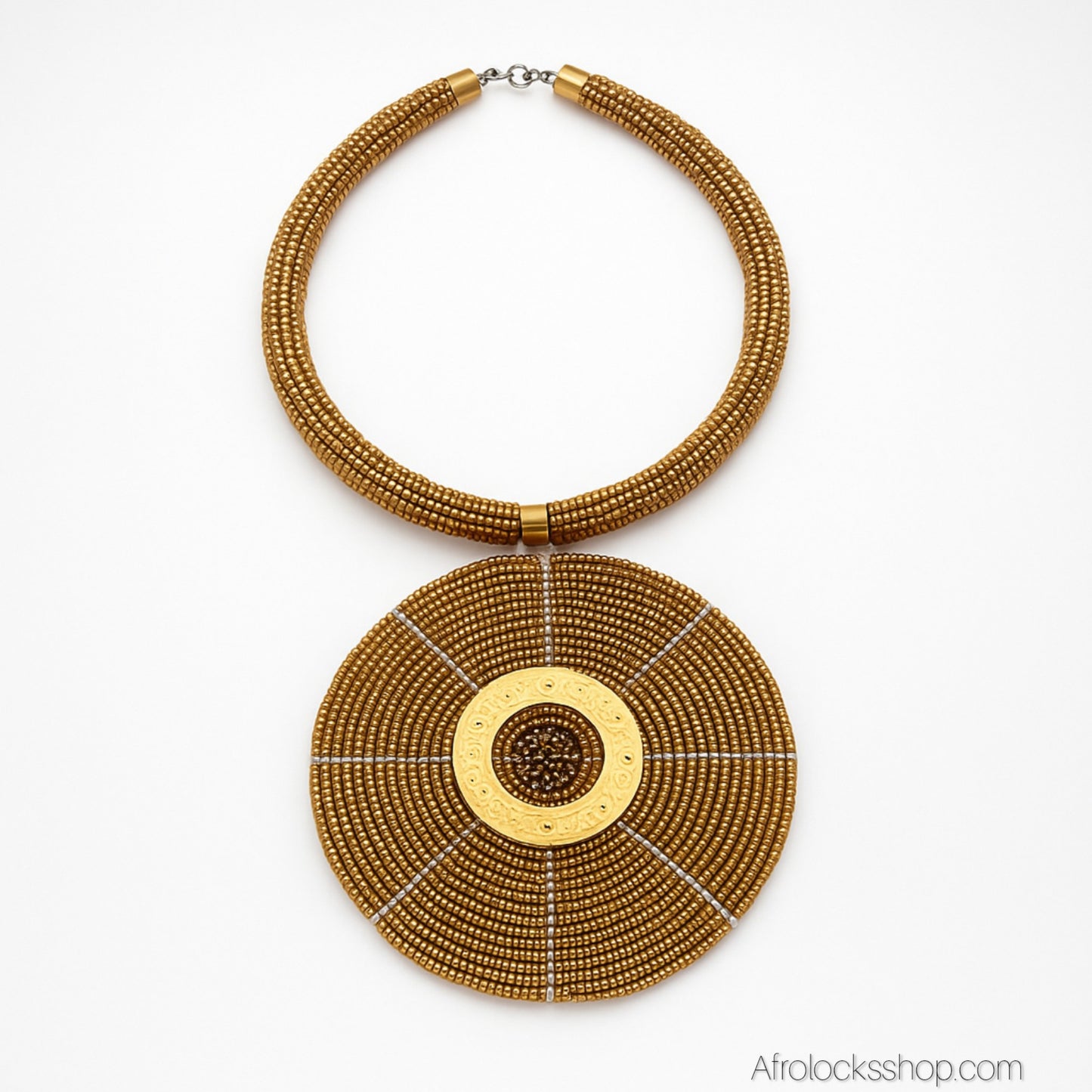 Collier disque perlé 12 cm – laiton & perles – fabrication artisanale Kenya (2 coloris)