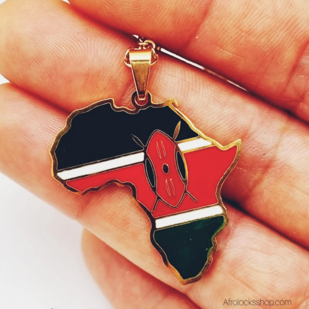 CollierafriquedrapeauKenyaacierinoxdore4 - Afro Locks Shop