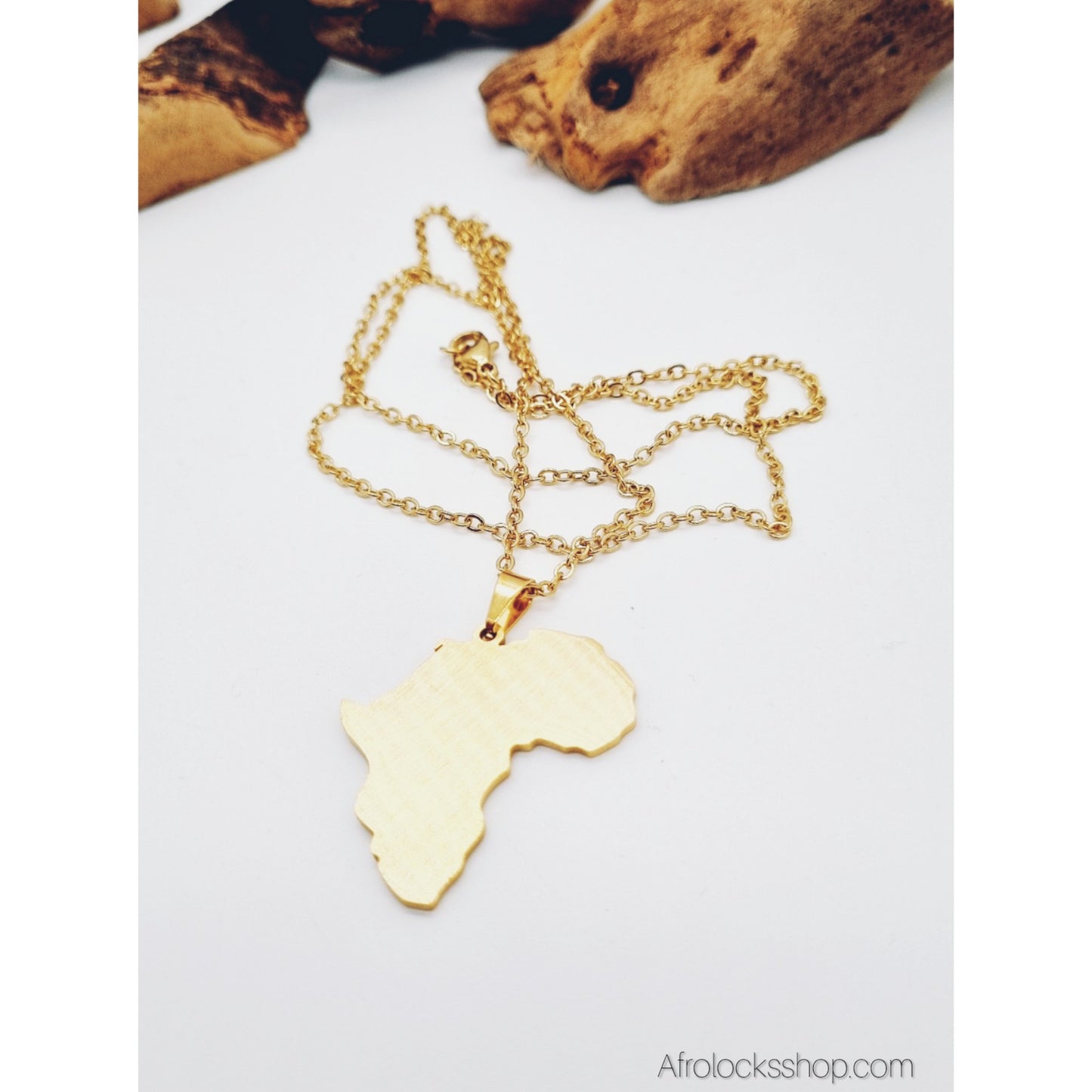 Collier Carte d’Afrique – Drapeau du Kenya (Acier inox 316L doré) – Chaîne 50 cm