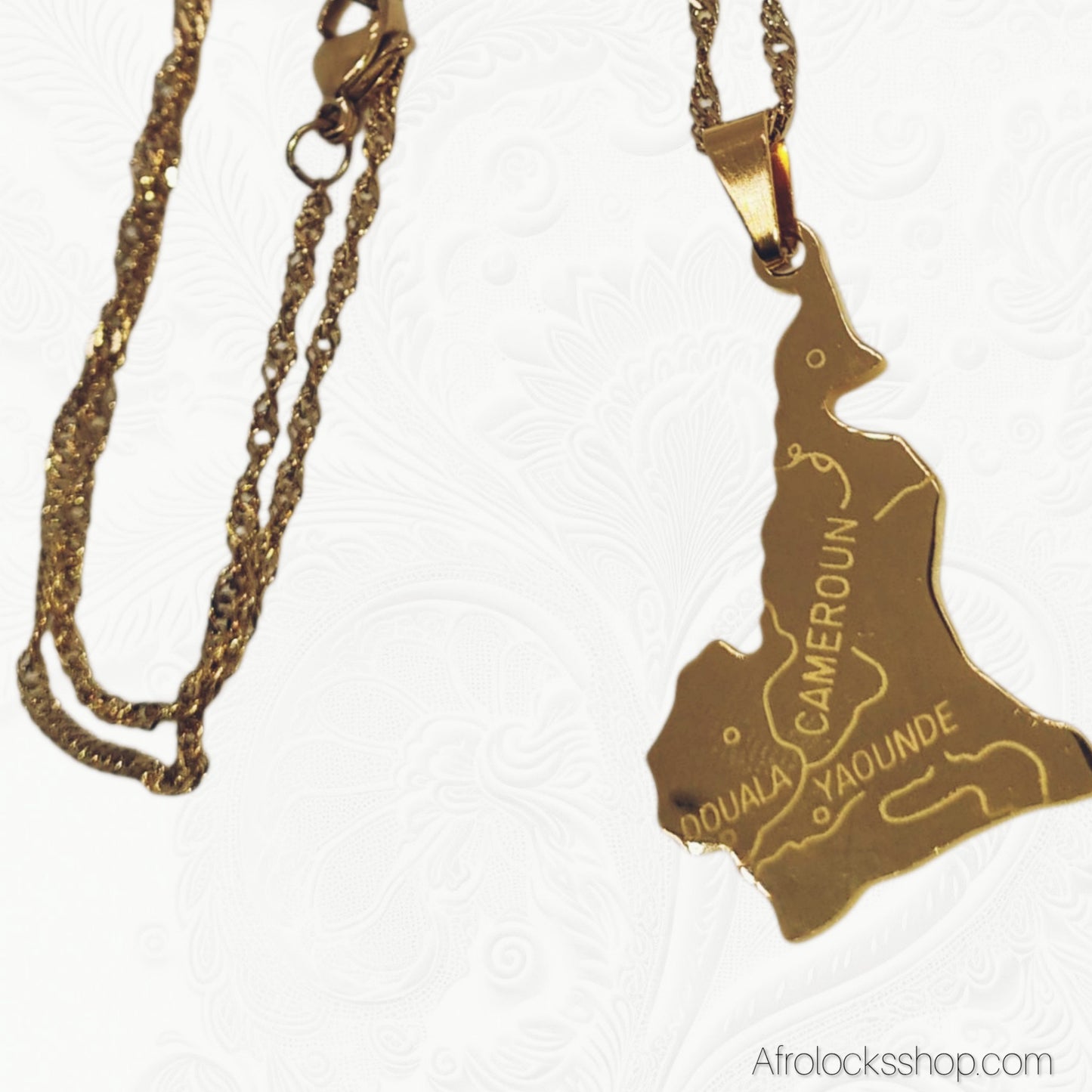 Collier carte du Cameroun – Acier inoxydable 316L doré