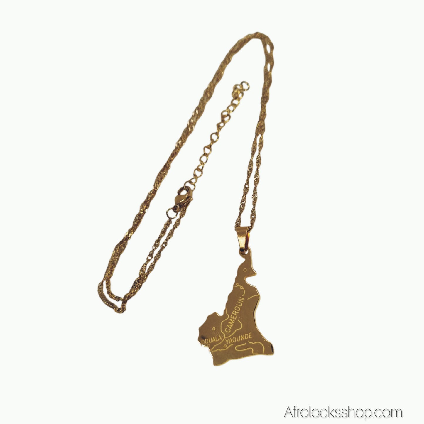 Collier carte du Cameroun – Acier inoxydable 316L doré