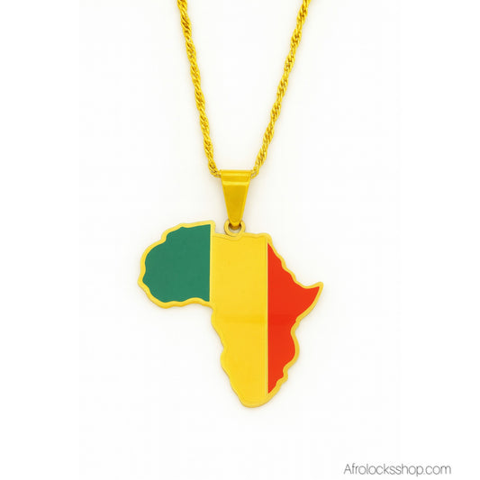 Collier Afrique rasta en acier inoxydable – pendentif 4 cm (chaîne incluse)