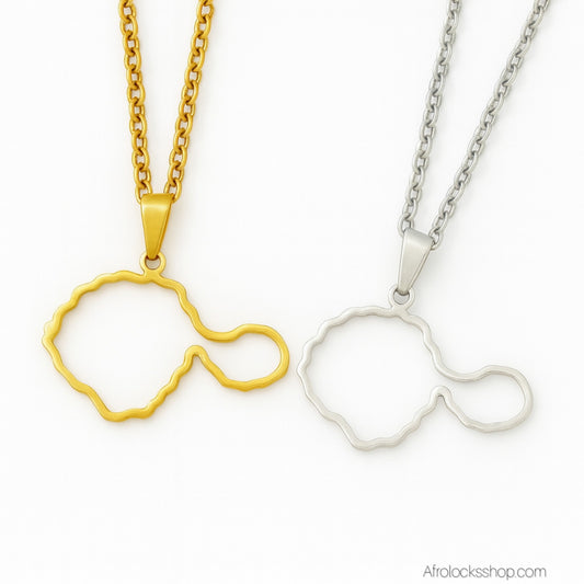 Collier Carte de Tahiti – Acier inoxydable 316L (Doré ou Argenté) – Chaîne 50 cm