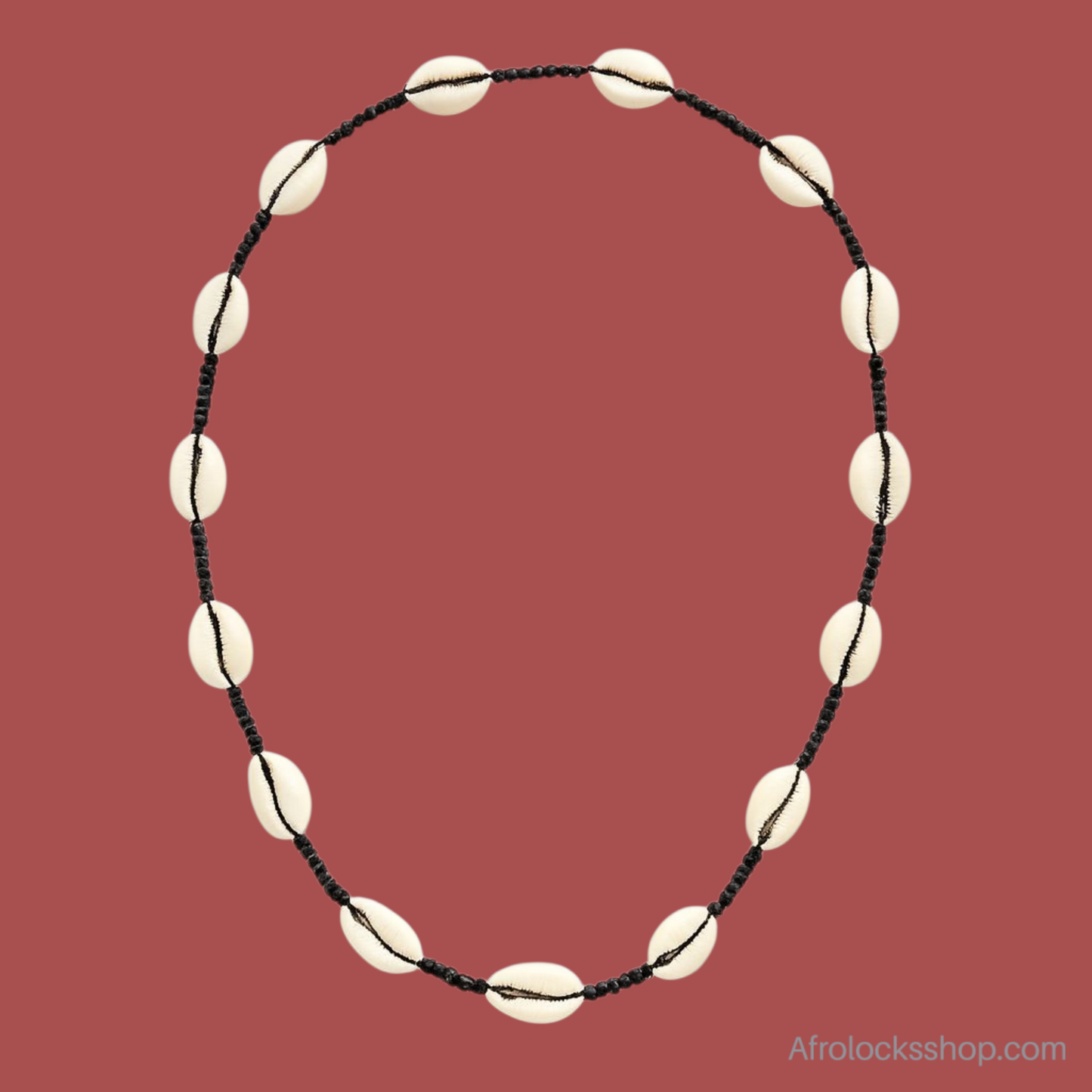 Collier long en cauris – fait main en Afrique du Sud (80 cm, 2 coloris)