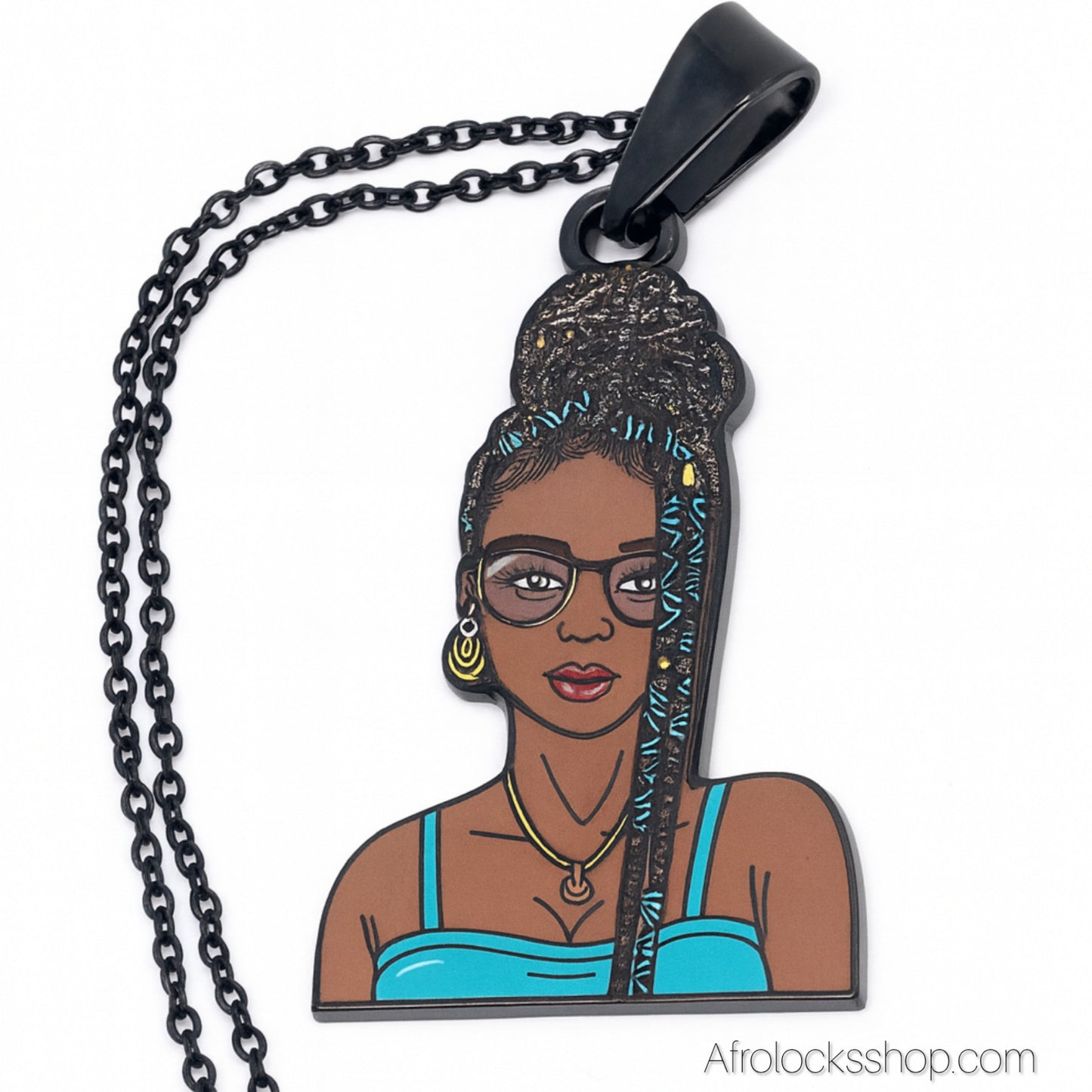 Collier “Black Woman” – Chaîne inox 50 cm & pendentif émaillé (14 styles)