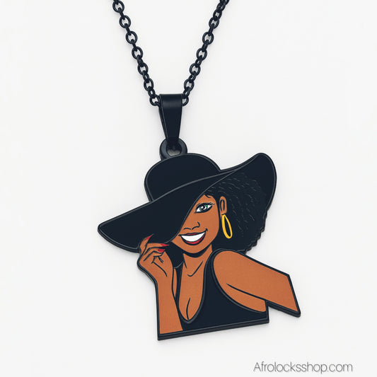 Collier “Black Woman” – Chaîne inox 50 cm & pendentif émaillé (14 styles)