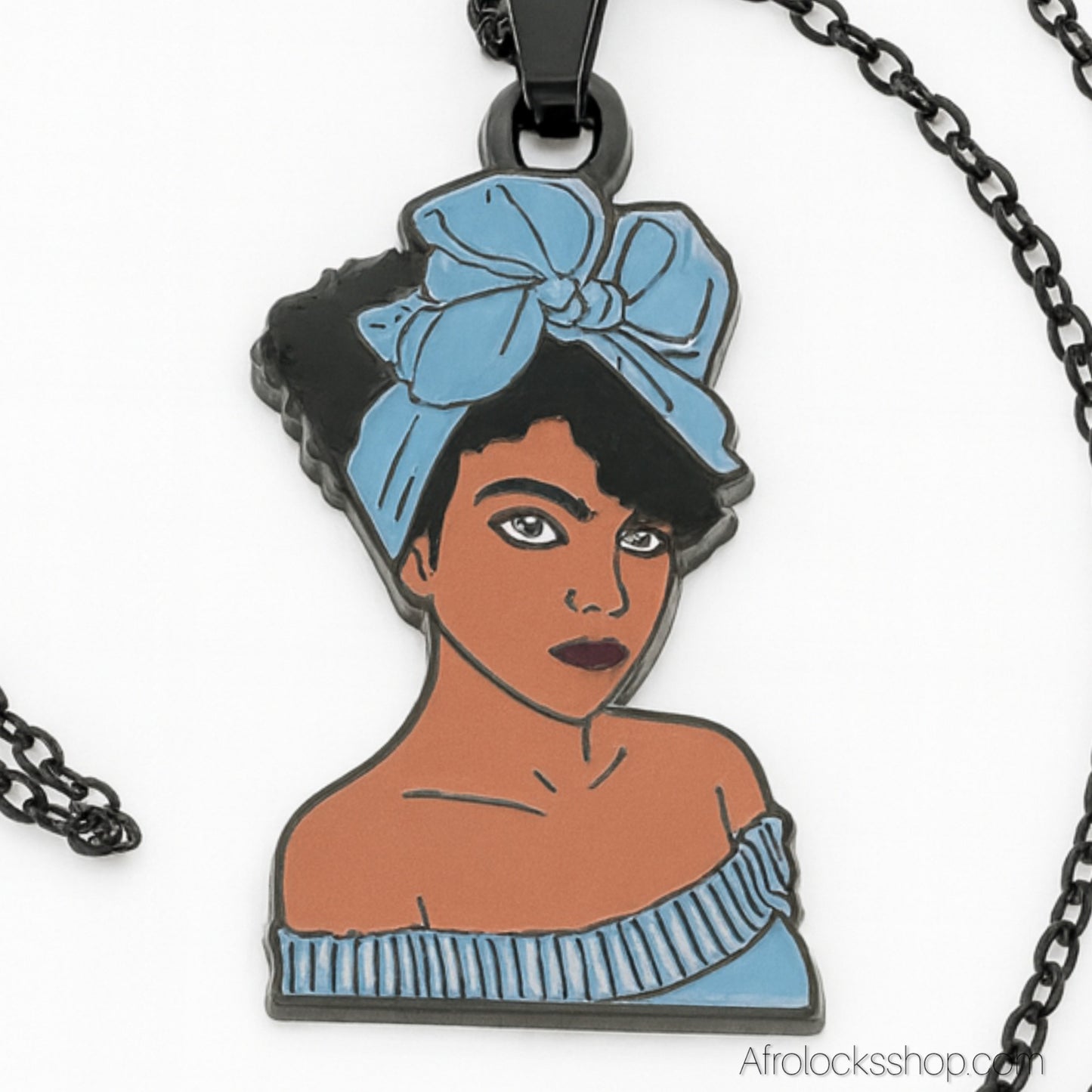 Collier “Black Woman” – Chaîne inox 50 cm & pendentif émaillé (14 styles)