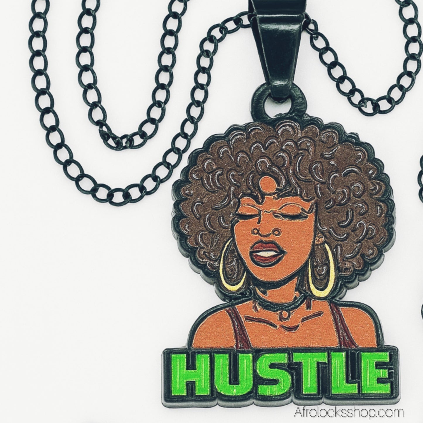 Collier “Black Woman” – Chaîne inox 50 cm & pendentif émaillé (14 styles)