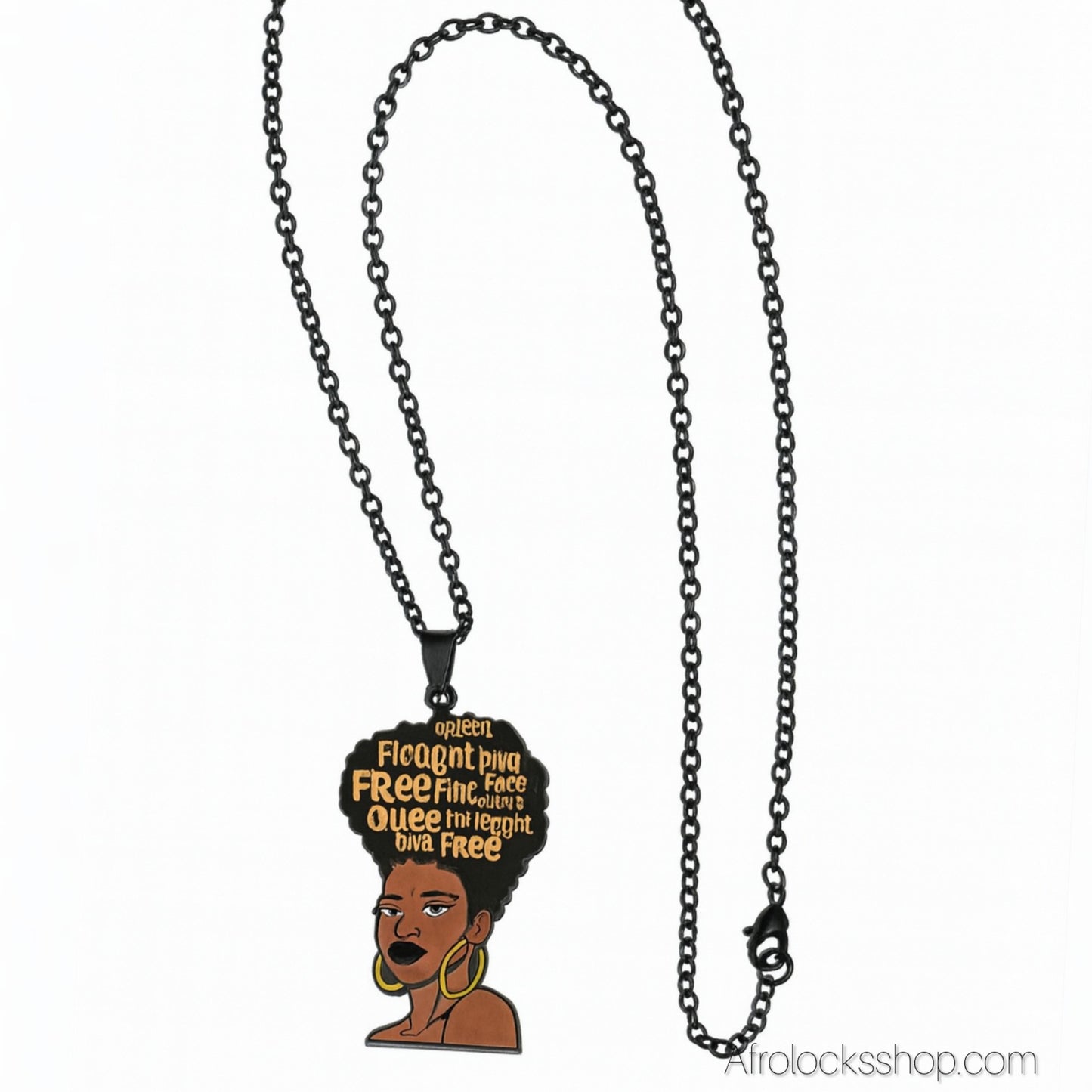 Collier “Black Woman” – Chaîne inox 50 cm & pendentif émaillé (14 styles)