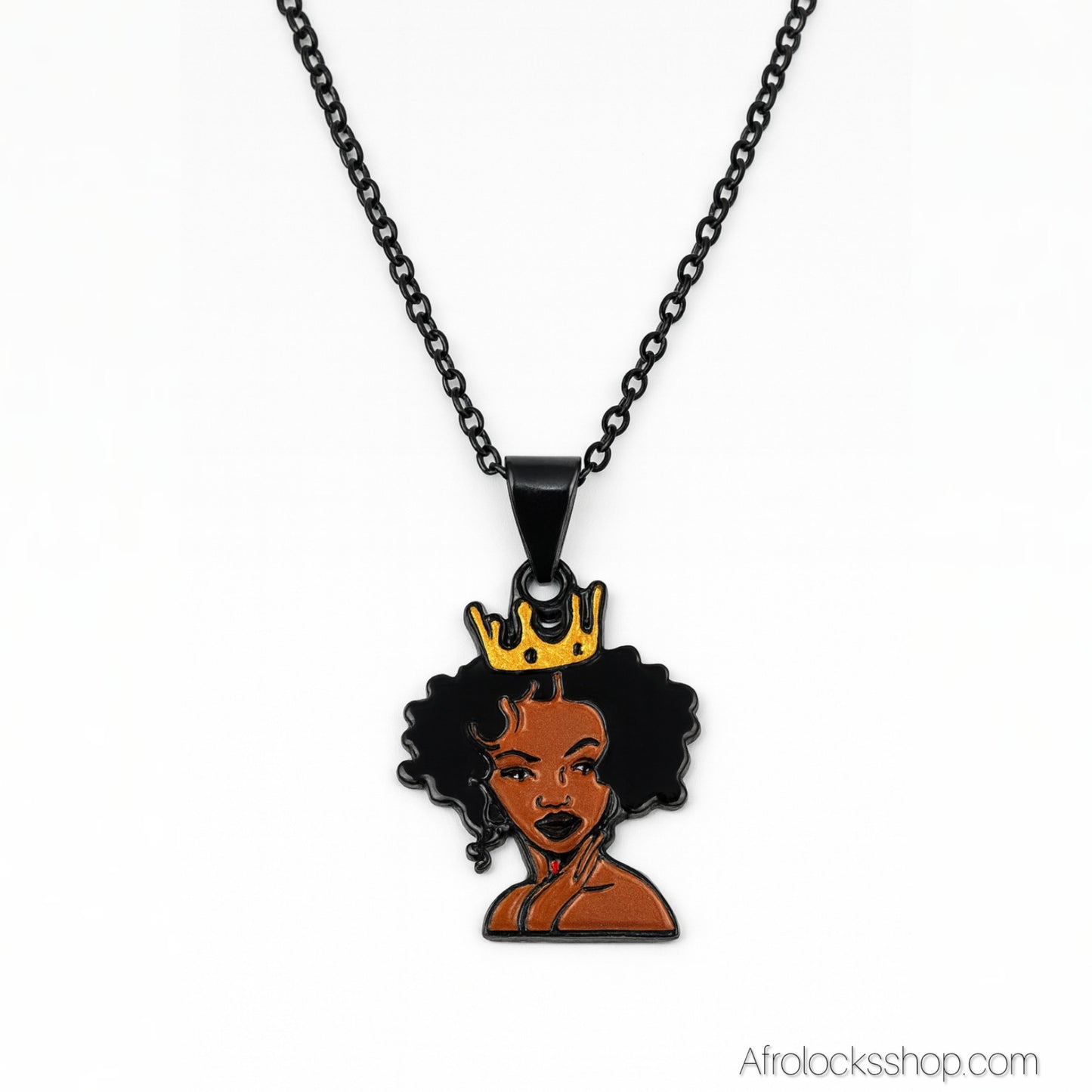Collier “Black Woman” – Chaîne inox 50 cm & pendentif émaillé (14 styles)