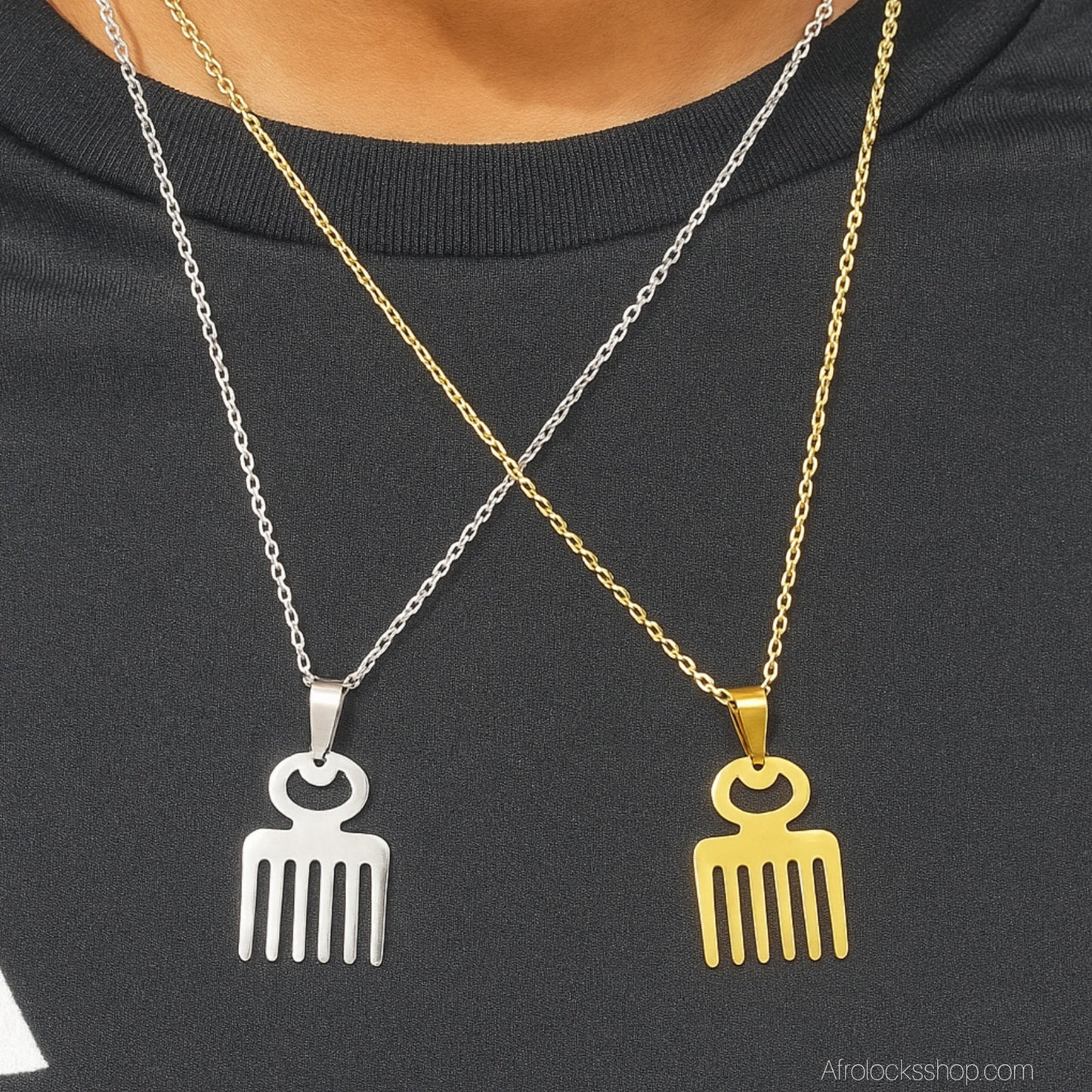 Collier Adinkra DUAFE – Acier inoxydable 316L – Or ou Argent – Chaîne 50 cm