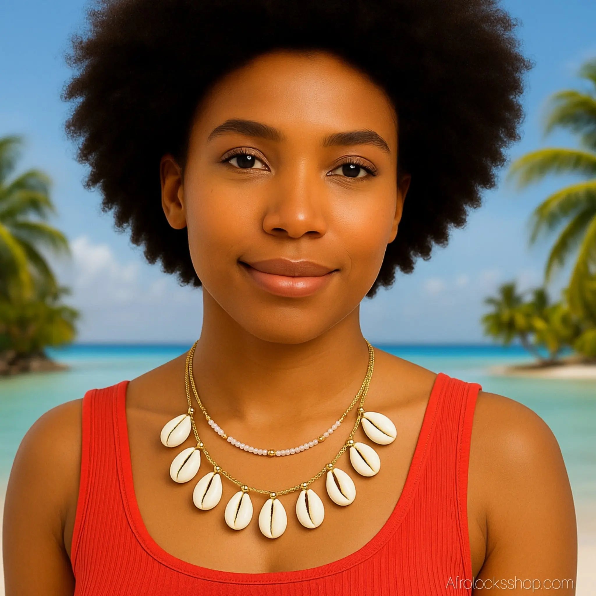 Collierperlesblanchesetdoreesetcauris3 - Afro Locks Shop