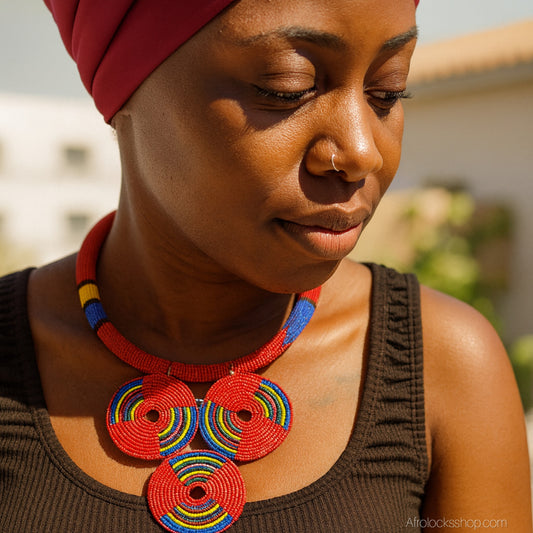 🎨 Collier perlé inspiration zoulou – fait main au Kenya