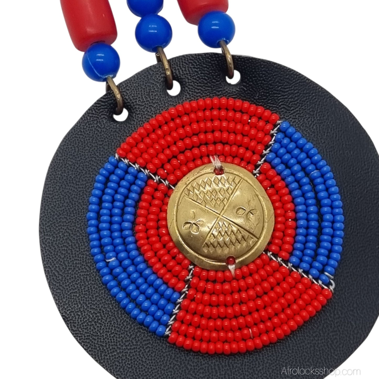 Collier plastron Maasai artisanal – cuir, laiton, crin & perles – 3 coloris
